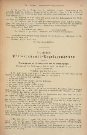 XV. Abschnitt. Personenstands-Angelegenheiten
