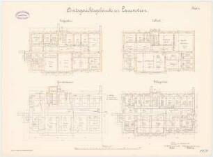 Amtsgericht, Lauenstein: Grundriss Fundamente, Keller, Erdgeschoss, Obergeschoss 1:100