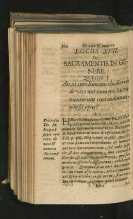 Locus XVII. De Sacramentis In Genere.