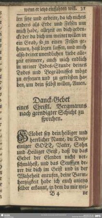 Danck-Gebet eines Christl. Bergamnns nach geendigter Schicht zu sprechen