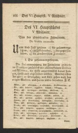 V Abschnitt. Von den abweichenden Zeitwörtern. De Verbis anomalis.