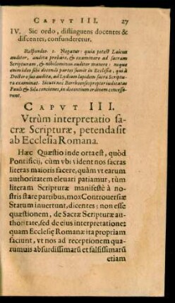 Caput III. Utrum interpretatio sacrae Scripturae, petenda sit ab Ecclesia Romana.