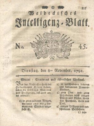 No. 45, Dienstag, den 8ten November, 1791