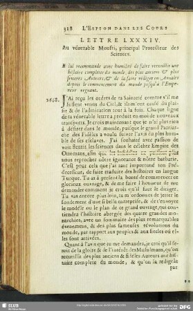 Lettre LXXXIV. Au vénerable Moufti, principal Protecteur des Sciences