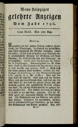 63tes Stück. Den 5ten Aug.