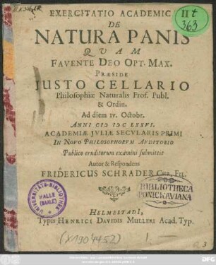 Exercitatio Academica De Natura Panis