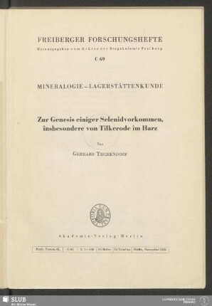 Zur Genesis einiger Selenidvorkommen, insbesondere von Tilkerode im Harz