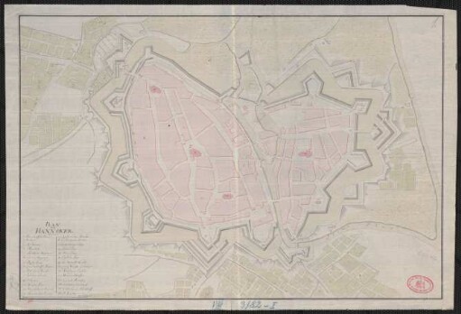 Grund-Riss der Stadt Hannover und deren umliegenden Fortifications-Wercken auch die Gegend umbher