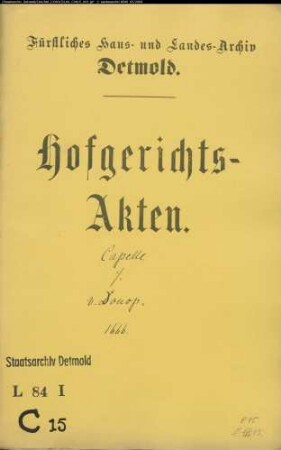 Capelle, Simon Hermann, Amtmann zu Varenholz gegen Christoph von Donop zu Borkhausen - Schuldforderung