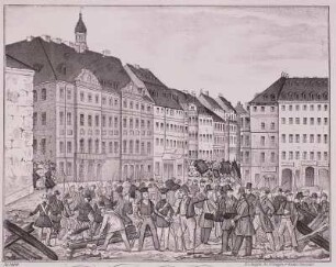 Dresden. Biwak der Aufständischen auf dem Altmarkt am 3. Mai 1849