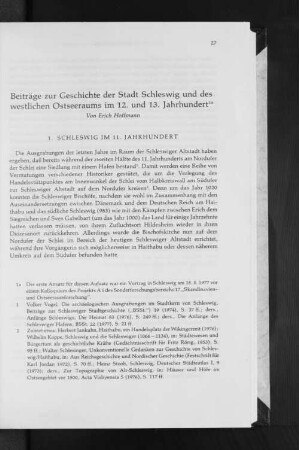Beiträge zur Geschichte der Stadt Schleswig und des westlichen Ostseeraums im 12. und 13. Jahrhundert