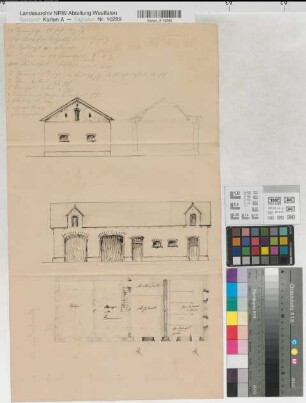 Brunskappel (Olsberg) Gut Wildenberg Scheune Grundriß, Ansichten, Schnitt mit Kostenanschlag 2.H. 19.Jh. ca 1 : 75 59 x 34 Zeichnung Gutsarchiv Wildenberg III E Nr. 5c, Dep.