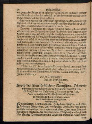 Copey der Churfürstlichen/ Reinischen/ Oberreinischen unnd Niderländischen/ Westphälischen Creyses ...