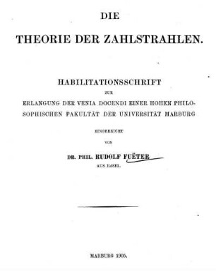 Die Theorie der Zahlstrahlen