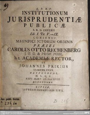 Institutionum Iurisprudentiae Publicae S. R. G. Imperii Lib. I. Tit. V. - IX.