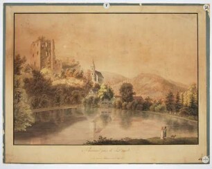 Tharandt, Blick über den Schlossteich auf die Burgruine und die Berg- und Stadtkirche