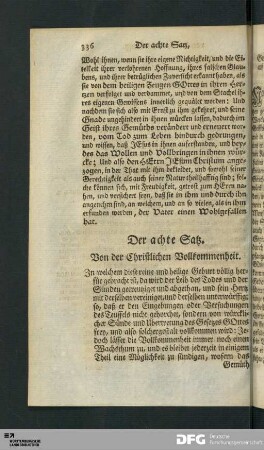 Der achte Satz. Von der Christlichen Vollkommenheit.
