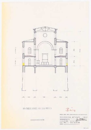Evangelisches Diakonissenkrankenhaus Bethanien, Berlin-Kreuzberg Umbau. Kirche: Querschnitt 1:100 (Lichtpause von Inv.Nr. 36693)
