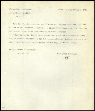 Bericht des ersten Sekretars an das General-Sekretariat