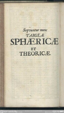 Sequuntur nunc Tabulae Sphaericae Et Theoricae
