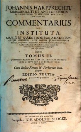 Commentarius in quatuor libros Institutionum Iuris Civilis, 3