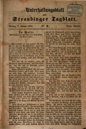 Straubinger Tagblatt. Unterhaltungsblatt zum Straubinger Tagblatt, 1864