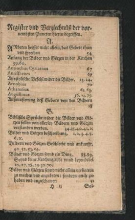 Register und Verzeichnüß der vornembsten Puncten