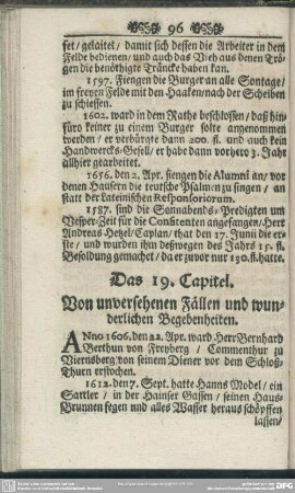 Das 19. Capitel. Von unversehenen Fällen und wunderlichen Begebenheiten