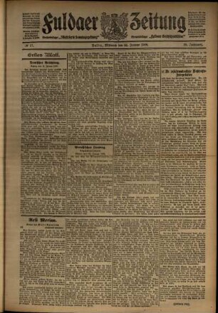 Erste Ausgabe vom Mittwoch, den 22. Januar 1908.