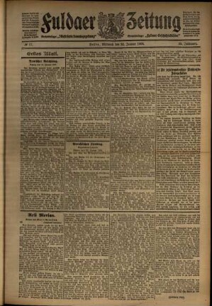 Erste Ausgabe vom Mittwoch, den 22. Januar 1908.