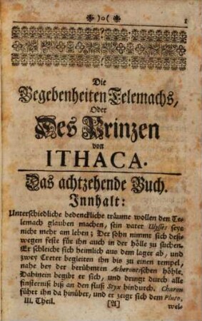 Die Begebenheiten Des Prinzen von Ithaca, Oder Der seinen Vater Ulysses suchende Telemach, 3