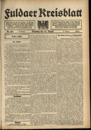 Erste Ausgabe vom Samstag, den 16. August 1913.