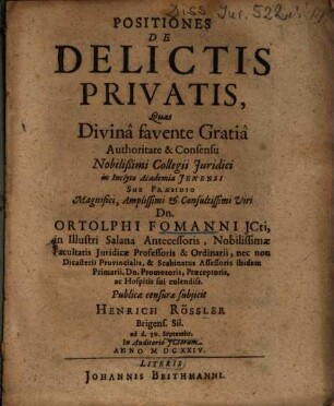 Positiones De Delictis Privatis