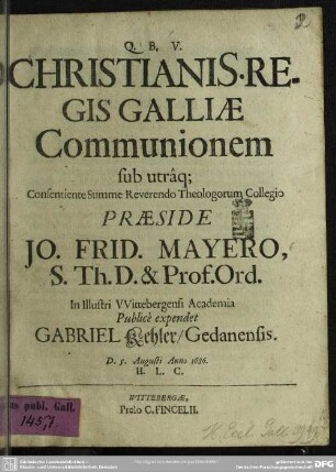 Christianissimis regis Galliae communionem sub utraque ...