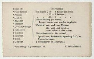 Werbung für Sprachkurse bei Til Brugman. 's-Gravenhage