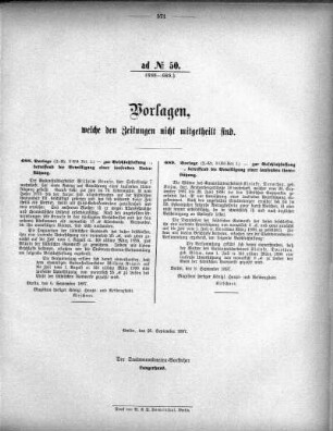 Anlage: ad No.50 (688.689.), Vorlagen, welche den Zeitungen nicht mitgeteilt sind