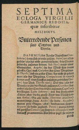 Septima Ecloga Virgilii Germanice Reddita, quae inscribitur Meliboeus.