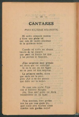 Cantares : (para solteras solamente)