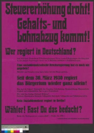 Wahlplakat der SPD zur Reichstagswahl am 14. September 1930
