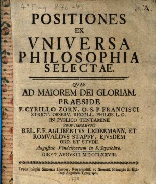 Positiones Ex Vniversa Philosophia Selectae