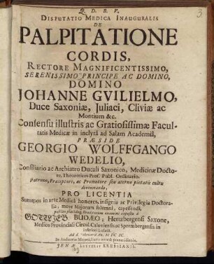 Disputatio Medica Inauguralis De Palpitatione Cordis