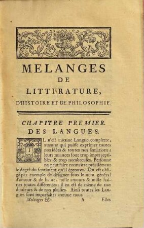 Collection Complette Des Oeuvres de M. De Voltaire, Tome Quatrième. Melanges De Litterature, D'Histoire Et De Philosophie