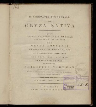 Dissertatio Inavgvralis De Oryza Sativa : Cvm Dvabvs Tabvlis Aeneis