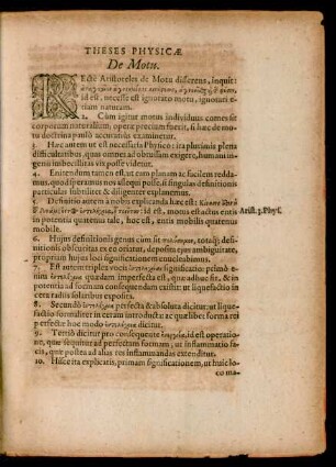 Theses Physicae De Motu.