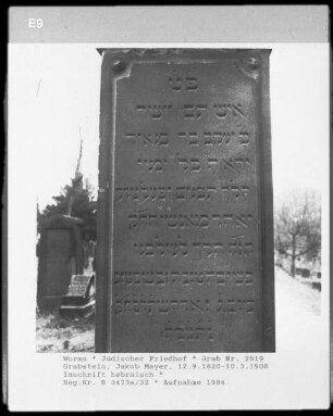 Grabstein von Jakob Mayer (gestorben 1908.03.10)