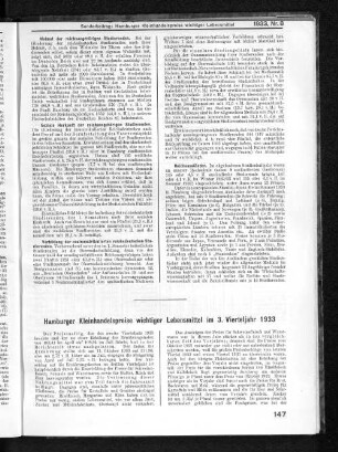 Hamburger Kleinhandelspreise wichtiger Lebensmittel im 3. Vierteljahr 1933
