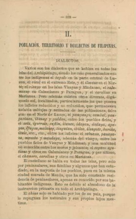 II. Poblacion, territorio y dialectos de Filipinas
