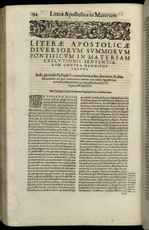 Literæ Apostolicæ Diversorum Summorum Pontificum In Materiam Executionis Sententiarum Contra Bannitos Captos.