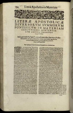 Literæ Apostolicæ Diversorum Summorum Pontificum In Materiam Executionis Sententiarum Contra Bannitos Captos.
