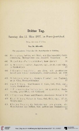 Dritter Tag: Samstag, den 12. März 1927 (Nr. 401-609)